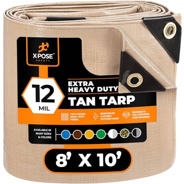 Heavy Duty Tan Poly Tarp 8' X 10' - Multipurpose Protective Cover - Durable  Waterproof  Weather Proof  Rip and Tear Resistant - Extra Thick 12 Mil Po