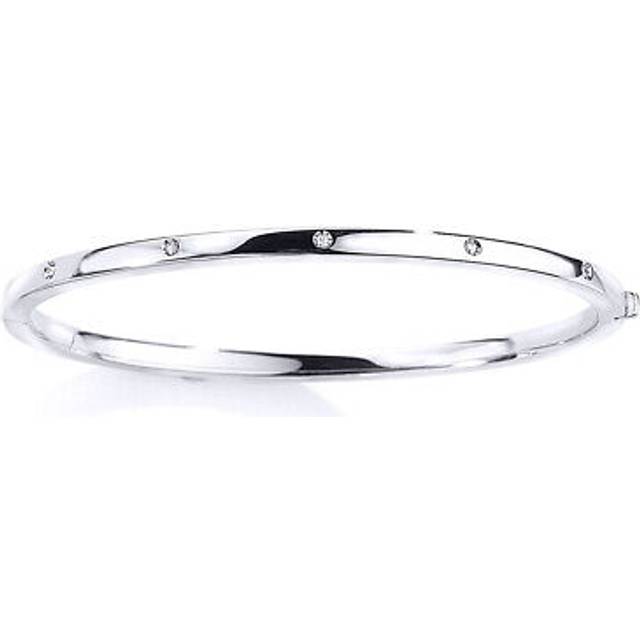 Jewelco London Ladies 9ct White Gold 3mm 5 Invisible set Diamond Bangle Bracelet - BNNR02119