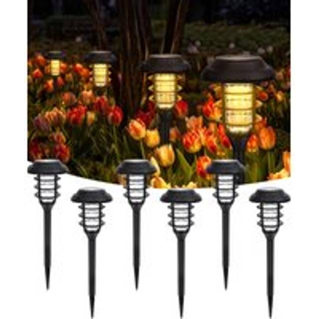 Solar Garden Pathway Spike Lights Lantern (Set of 6) Warm White 3000K IP44 Waterproof - Yellow - One Size