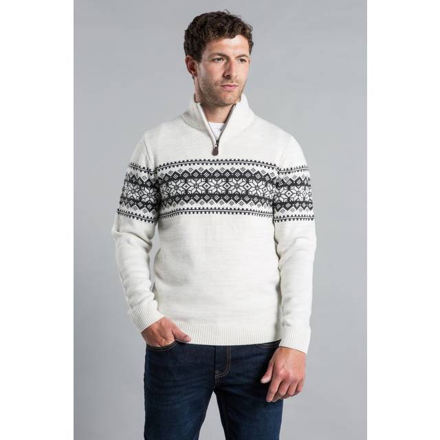 Men's funnel neck jumper quarter zip nordic fair isle knit sweater warm winter