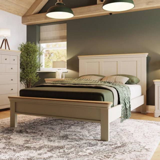 Solid Oak Bed Frame Painted Finish Putty - Beige - Double