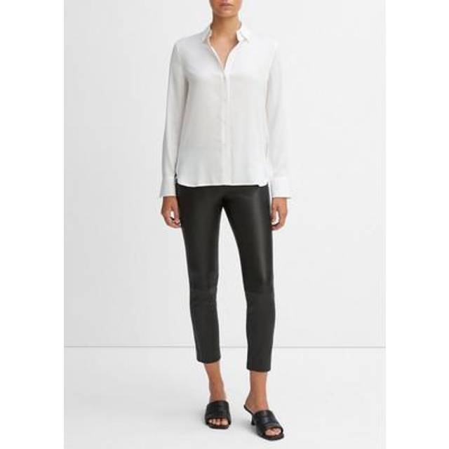 Slim-Fit Long-Sleeve Stretch-Silk Blouse - OPTIC WHITE - X-Small