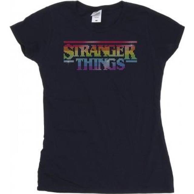 (S, Navy Blue) Netflix Womens/Ladies Stranger Things Rainbow Dot Logo Cotton T-Shirt