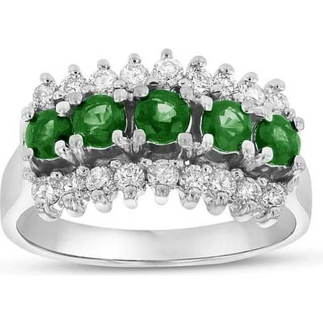 Louis Creations RL2114ED-8 1.30 CTW Diamond & Emerald Band, 14K White Gold - Size 8