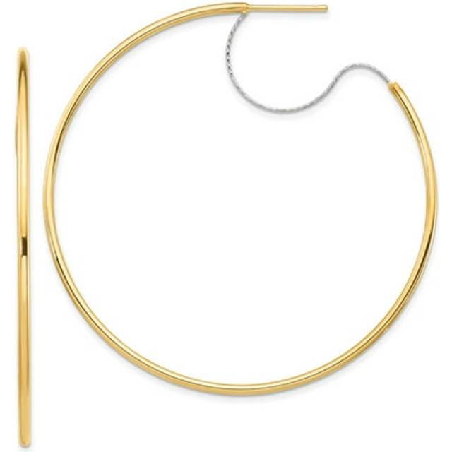 14K Two-Tone Large 2 x 55 mm Diamond-Cut Wire Polished Hoop Earrings