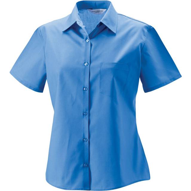 (XS, Corporate Blue) Russell Collection Womens/Ladies Poplin Easy-Care Short-Sleeved Formal Shirt