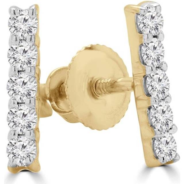 0.14 CTW Round Diamond Bar Stud Earrings in 14K Yellow Gold