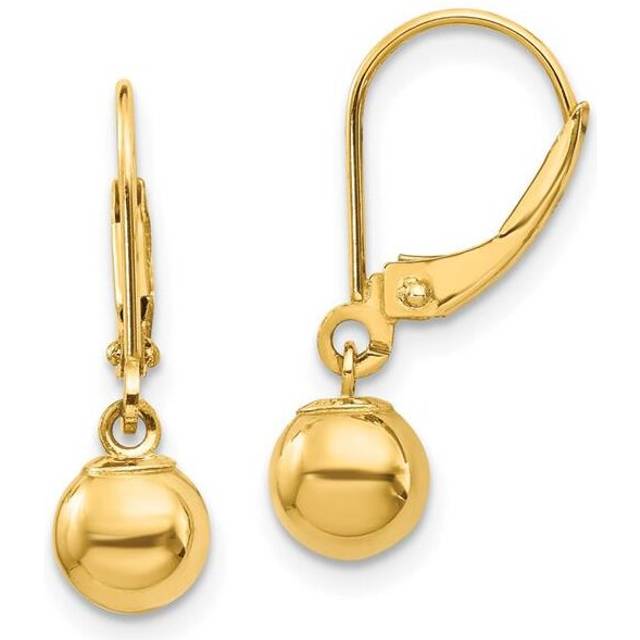 14K Yellow Gold Madi K Dangle 6 mm Bead Leverback Earrings