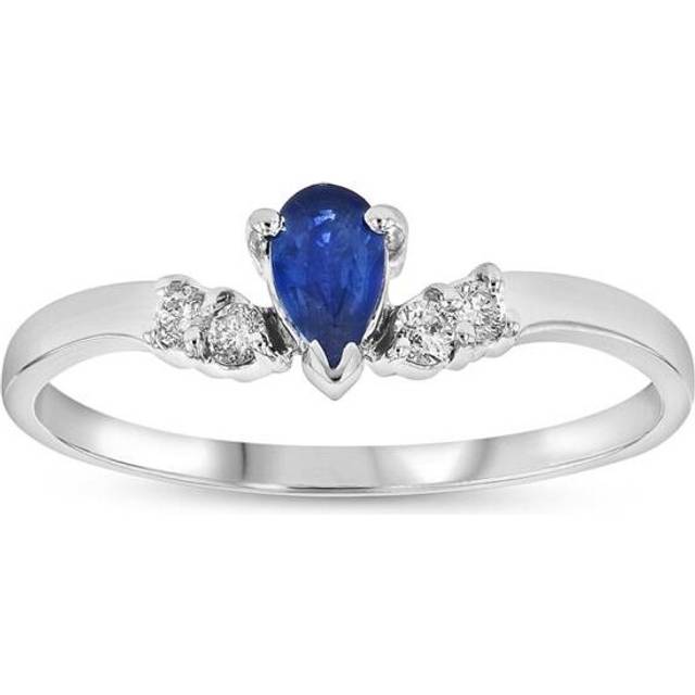 0.08 CTW Diamond & Pear Shaped Sapphire Ring, 14K Gold - Size 7.5