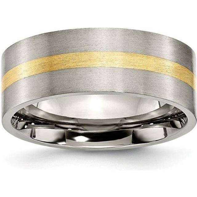 Chisel TB218-11 8 mm Titanium Flat & 14K Yellow Gold Inlay Brushed Band, Size 11