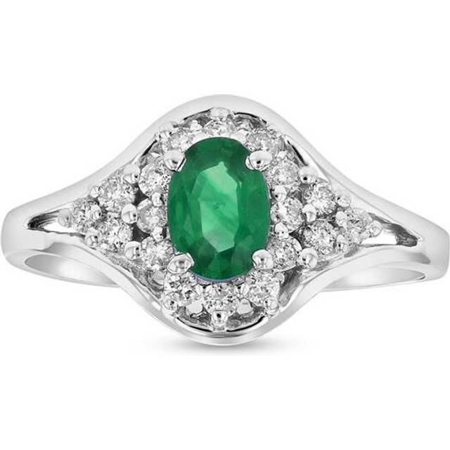 Louis Creations RL2220ED-4 0.65 CTW Diamond & Emerald Ring, 14K White Gold - Size 4