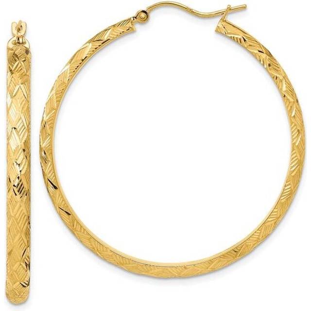 14K Yellow Gold Polished & Textured Fancy Diamond-Cut Hoop Earrings