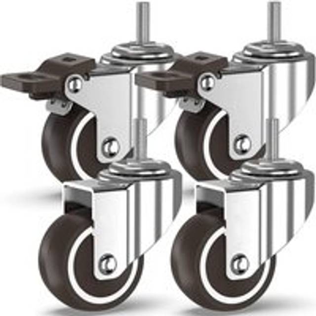 ELLE-4 Swivel Casters with Threaded Stems, Furniture Casters, Wheels with Brakes for Industrial Transport of Planks (50mm with M10 Stems, 2 with