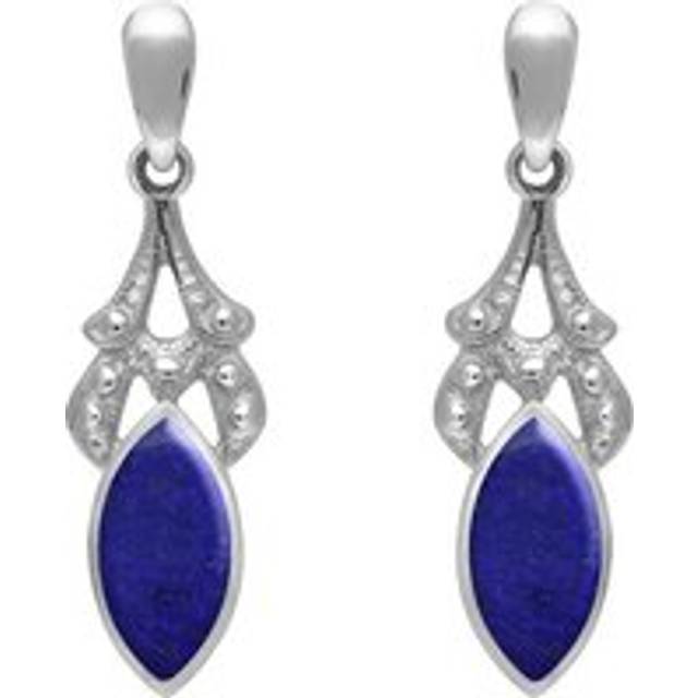 Sterling Silver Lapis Lazuli Marquise Drop Earrings - Silver