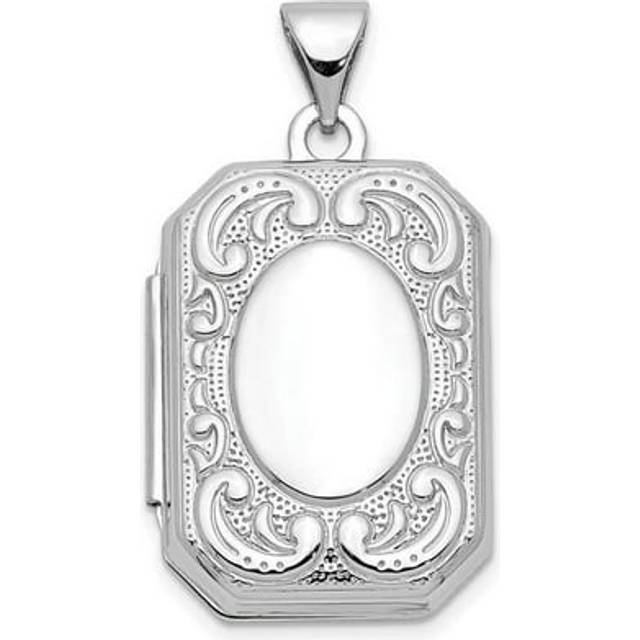 14K White Gold 20 mm Book Scroll Border Locket Pendant