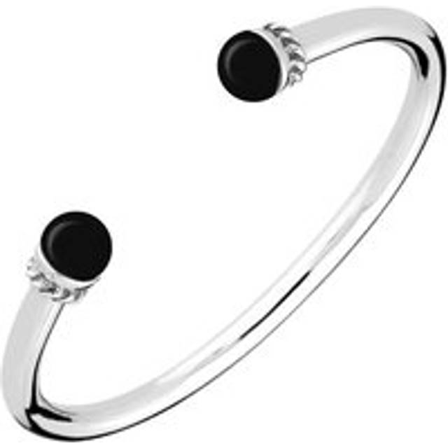 Sterling Silver Whitby Jet Bead Twist Bangle - Silver