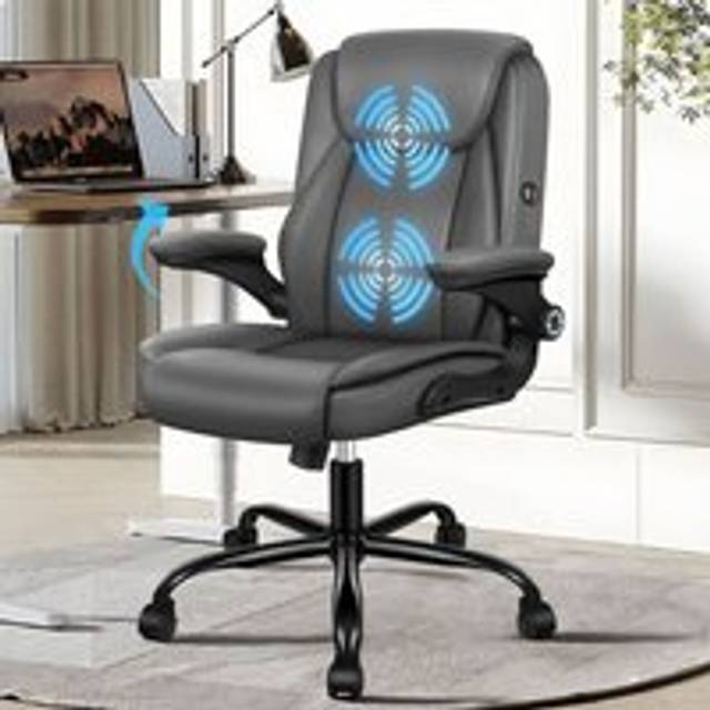 ELFORDSON Massage Office Chair Executive Computer PU Leather Grey