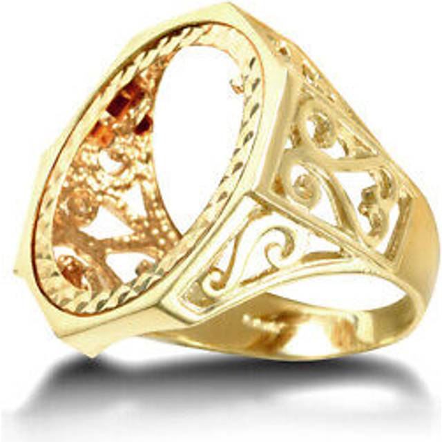 (X) Jewelco London Men's Solid 9ct Yellow Gold Octagon Scroll Full Sovereign Mount Ring - JRN179-F