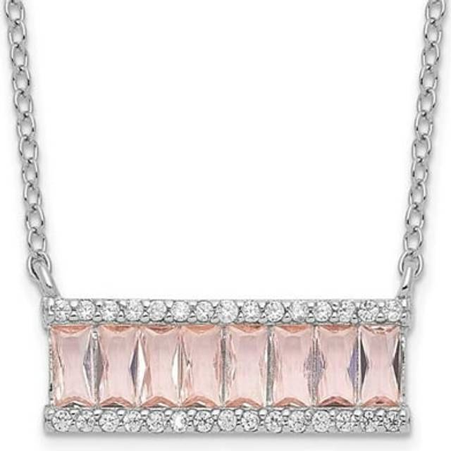 Sterling Silver Cheryl M Rhodium-plated Pink Nano Crystal & CZ Bar Necklace