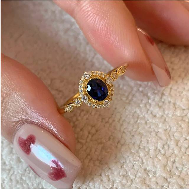 Premium Royal Blue Zircon Ring For Women Trendy Adjustable Geometric Design Perfect For Layering
