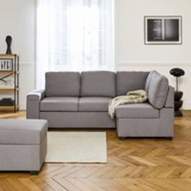 3-seater corner sofa bed with footstool, Carl, Light Grey, 223x83x89 cm