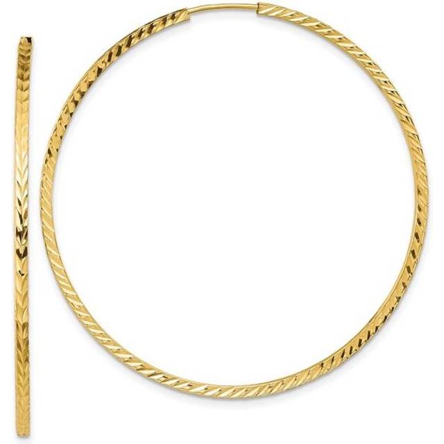 14K Yellow Gold Diamond-Cut Square Tube Endless Hoop Earrings
