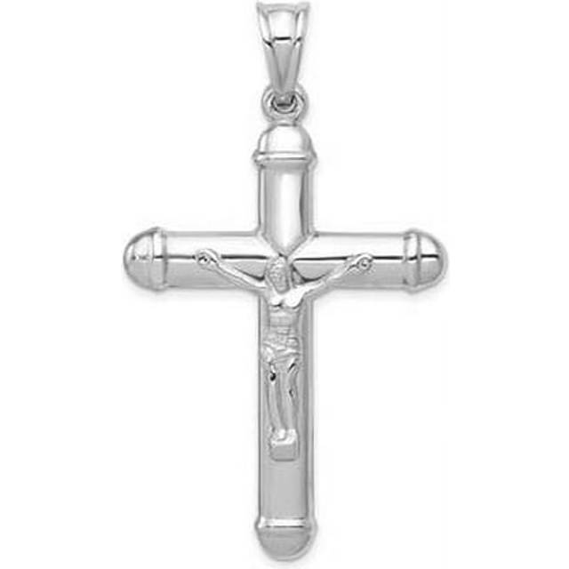 14k white gold solid polished reversible hollow crucifix/cross pendant