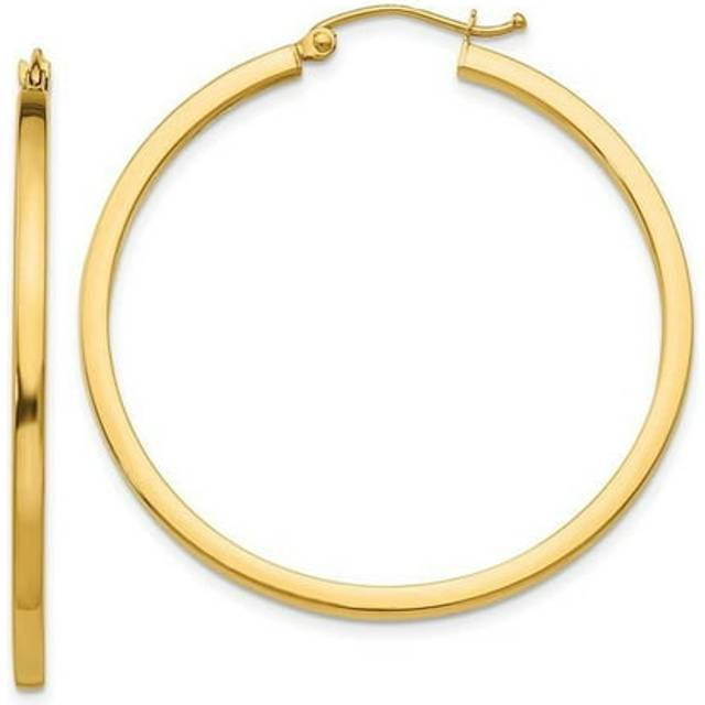 14K Yellow Gold 2 mm Square Tube Hoop Earrings