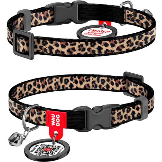 WAUDOG Katthalsband Nylon med Smart ID bricka (Leopard 10mm 20-30cm)