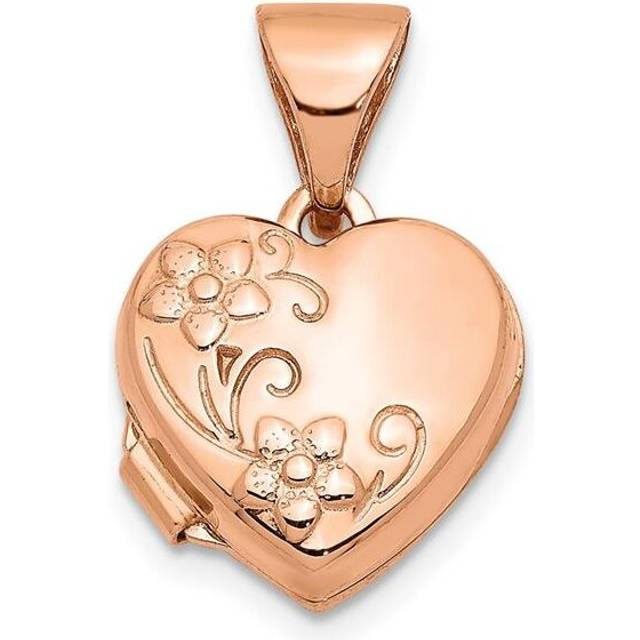 14K Rose Gold 10 mm Floral Heart Locket Pendant
