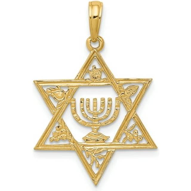 14K Yellow Gold Star of David with Menorah Pendant