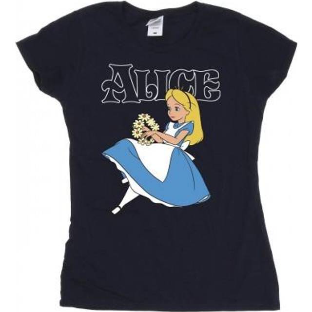 Alice In Wonderland Flowers Cotton T-Shirt - Navy - M