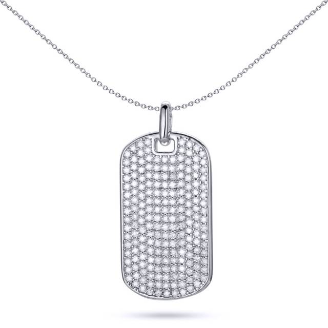 Jewelco London Men's Rhodium Silver Round CZ Encnrusted Rounded Corner Dog Tag Charm Pendant - APD172