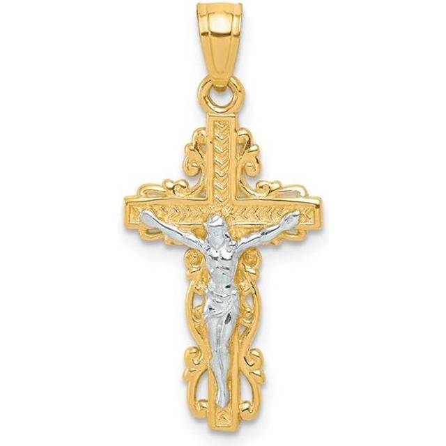 10K with Rhodium Crucifix Pendant