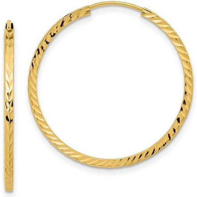 14K Yellow Gold Diamond-Cut Square Tube Endless Hoop Earrings