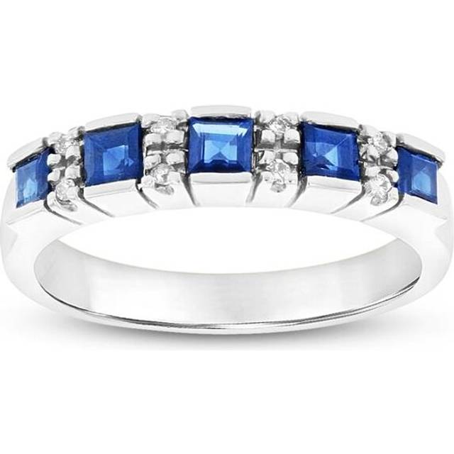 Louis Creations RL1625SD-WG-7 0.05 CTW Diamond & Sapphire Wedding Band, 14K White Gold - Size 7