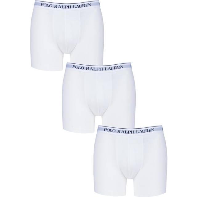 3 Pack White Plain Cotton Stretch Longer Leg Boxer Briefs Men's Small - Ralph Lauren
