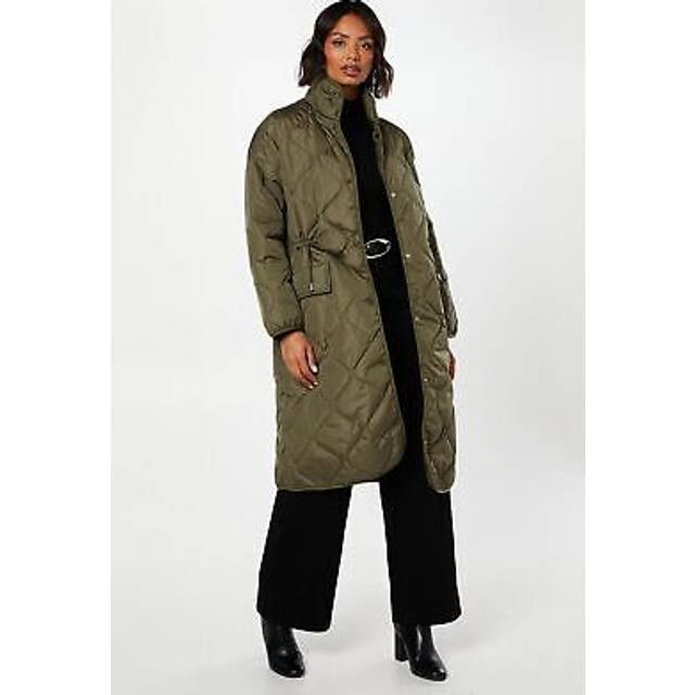 Dorothy perkins womens coat drawstring waist padded khaki jacket