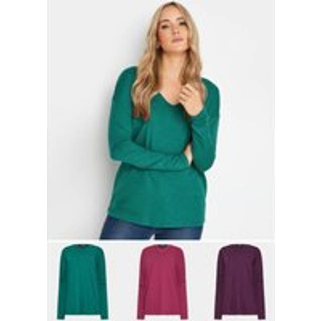 Lts Tall 3 Pack Pink & Purple Vneck Long Sleeve Tshirts 12 Lts | Tall Women's Long Sleeve Tops