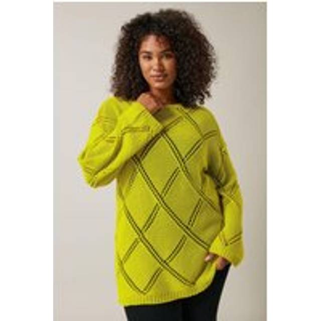 Evans Diamond Pointelle Jumper Chartreuse, Green, Size 16, Women