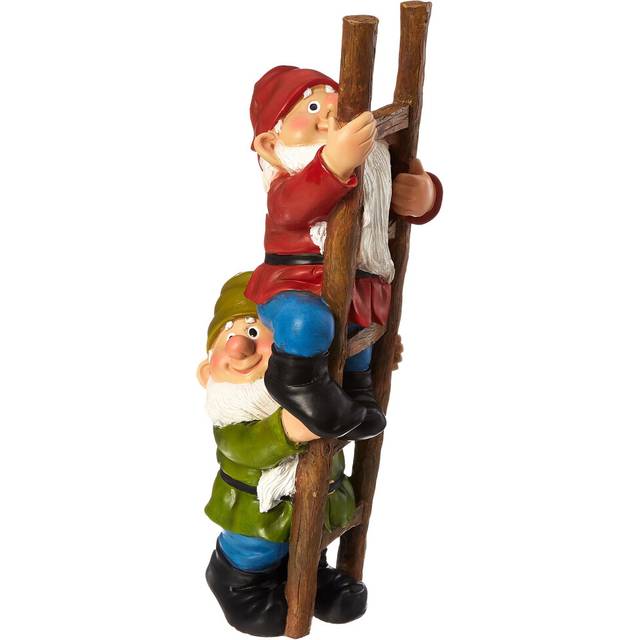 Design Toscano QM2360100 Up the Ladder Climbing Gnomes Funny Gnome Garden Statue, 28 cm, Polyresin, Full Color