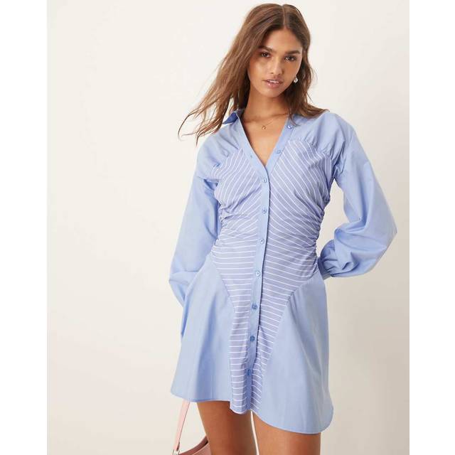 ASOS DESIGN – Randig skjortklänning i minilängd med ryschad panel-Flera