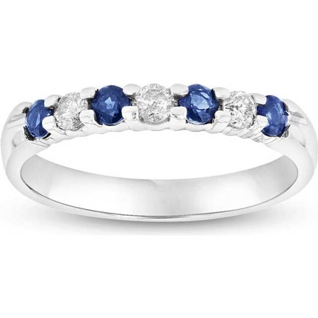 Louis Creations RL887SD-021-6.5 14K Gold 0.54 CTTW Round Diamonds & Sapphires Prong Set Band Ring - Size 6.5