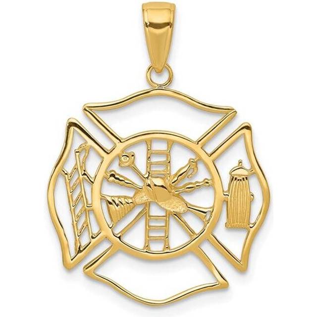 14K Yellow Gold Fireman Shield Pendant