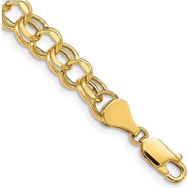 10K Yellow Gold 8 in. 6.5 mm Hollow Diamond-Cut Double Link Charm Bracelet