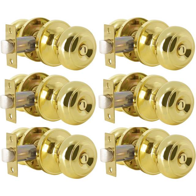 Probrico Polished Brass Privacy Interior Door Knobs Bed and Bath Keyless Door Locksets  6 Pack