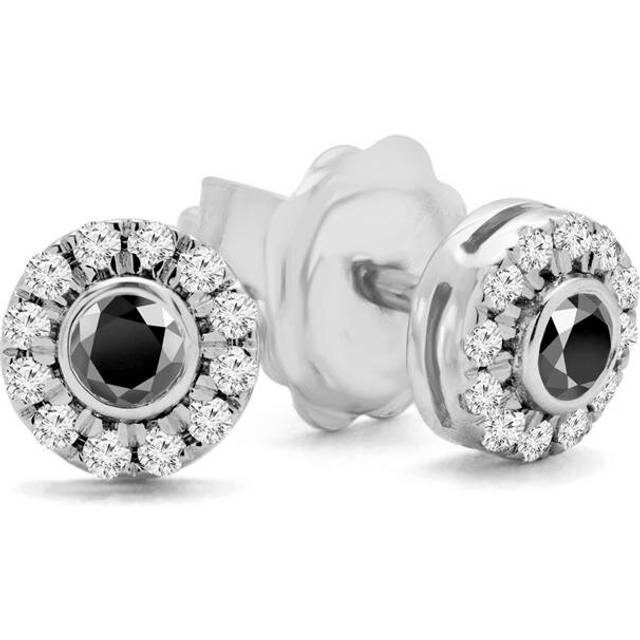 0.375 CTW Round Black Diamond Halo Stud Earrings in 14K White Gold