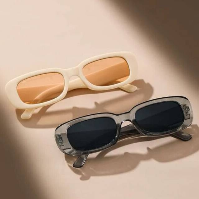 (C2) 2PCS Women Sports Glasses Vintage Mirrored Cat Eye Sunglasses Retro Small