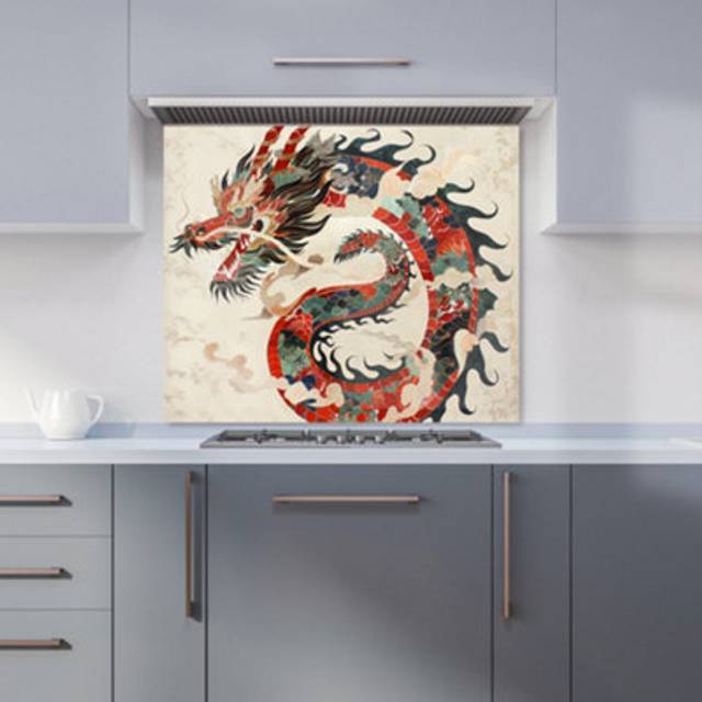 Warren Reed - Designer Majestic Chinese Dragon Swirl Kitchen Splashback W600Mm X H650Mm, Multi
