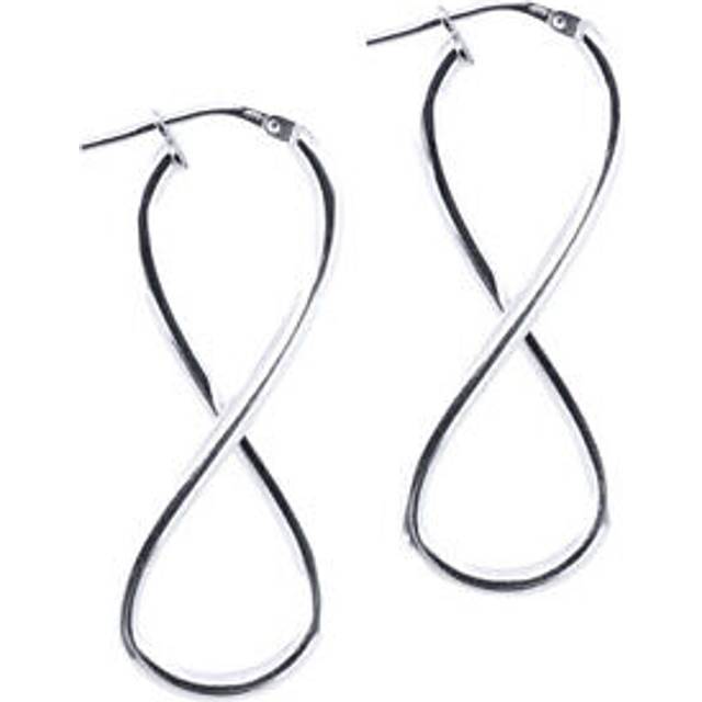 Jewelco London Rhodium Silver Infinity Figure 8 Drop Twist Hoop Earrings - AER136